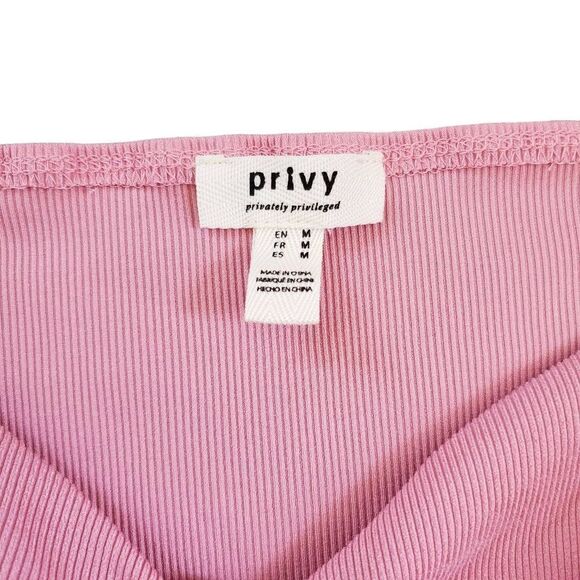 💛 Privy Pink Ribbed Crop Top with Statement Ruffle Sleeves Women's Size Medium - Picture 3 of 6